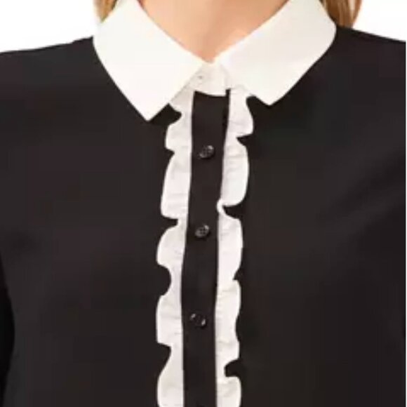 🧡3/15 Cece Long Sleeve Collar Ruffle Button Front Blouse Women's M - Picture 3 of 15